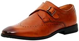 STEEMO Men's Genuine Leather Dress Formal Wingtip Brogue Monk Strap Shoes