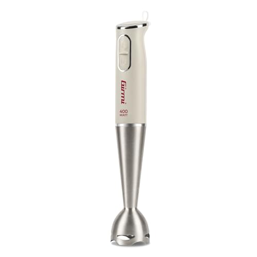 Girmi MX03 Mixeur plongeant, 400 W, Moteur DC, Tige inox 19 cm amovible, Lames en acier inoxydable, 2 vitesses, Design ergonomique, Blanc Gypse