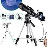 BNISE Telescope for Kids Adults Astronomy Beginners Refractor Telescope 70mm Objective Lens, 400mm Focal Length, with Adjustable Tripod Smartphone Adapter Finder Scope Moon Filter and Carry Bag