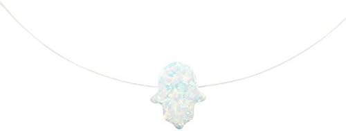 Blue Opal Hamsa Hand Pendant Necklace with 925 Silver Chain 18" Free Gift Box