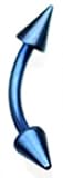 14g Blue Titanium Anodized Over Surgical Steel Curved Barbell Eyebrow Ring Body Jewelry Piercing with Spikes 14 Gauge 3/8