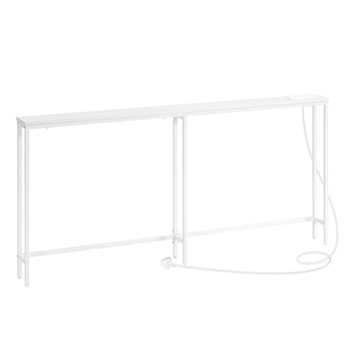 HOOBRO Narrow Console Table with Charging Station, 160 cm Behind Sofa Couch Table, Long Hallway Table, Slim Console Table for Hallway, Entryway, Living Room, White EWW165KXG01