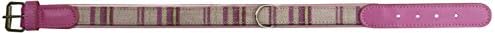 Petego La Cinopelca Cheri' Italian Leather Collar in Pink and Tartan Fabric, X-Small, 13 Inches