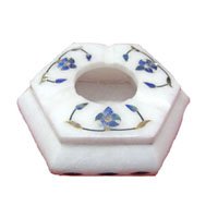 3 Hexagonal Indian Marble Ash Tray Ashtray With Semi-precious stones inlaid work