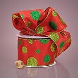 Kraft Klassics 1 Roll of Glitter Bubble Dots Wired Satin Ribbon (Red/Green, 2 1/2" x 10 Yds)