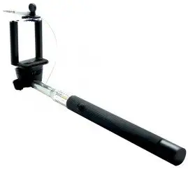Extendable Wired Remote Shutter Handheld Selfie Stick Monopod For iPhone Samsung – Black