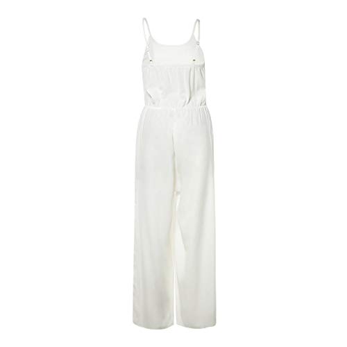 Women's Casual Jumpsuit Romper, Knot Front Spaghetti Strap Sleeveless Wide Leg Long Pant Playsuit White