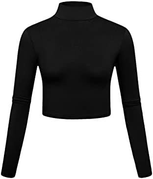 Artfish Women Long Sleeve Turtleneck Crop Top Mock Neck Tight