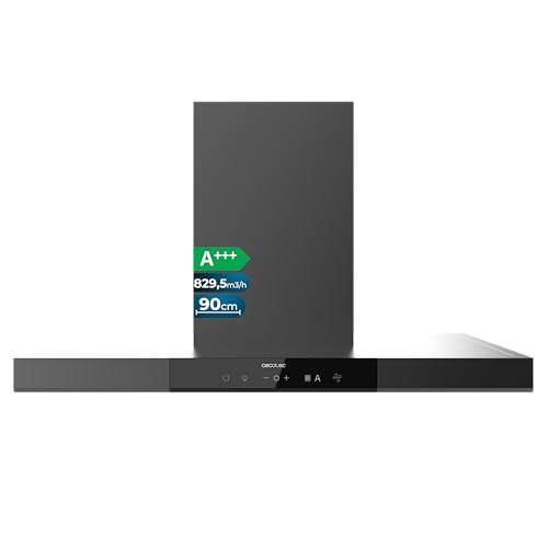 Cecotec Cappa Aspirante a T 90 cm Bolero Flux TT 909500 Slim Dark Inox A+++. Aspirazione 829,5 m³/h, Controllo Gestuale e Doppio Booster, Filtri Lavabili, Classe A+++, Sensore di Calore