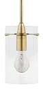 Effimero Medium Stem Hung Clear Glass Contemporary Pendant Light. Brushed Brass Fixture with Adjustable Hanging Height. Industrial Edison Modern Style. UL Listed, Linea di Liara LL-P313-GLD