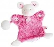 Doudou et Compagnie DC3050 Cute Strawberry-coloured, White Pompom Mouse Puppet