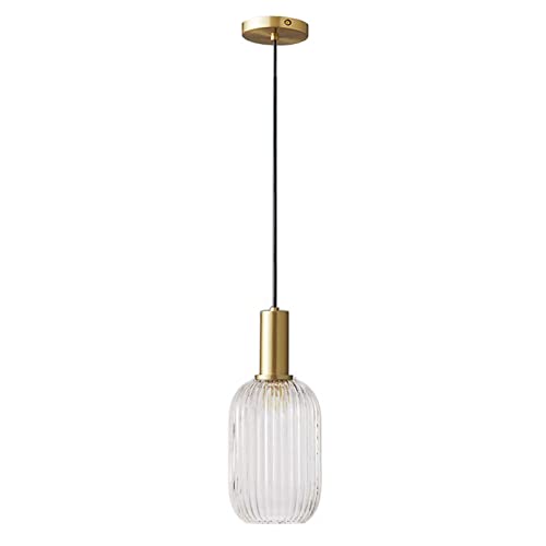 NICRX Klarglas-Pendelleuchte mit geripptem Glaslampenschirm und Bronze-Finish, moderne Retro-Deckenleuchte, Hängelampe für Nachttisch, Esstisch und Kücheninsel (14cm)