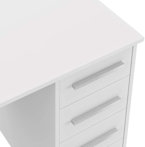 Moderner Home-Office-Schreibtisch, Computertisch mit 4 Schubladen, einfacher Aufbau, 56 x 110 x 73,5 cm, weiß