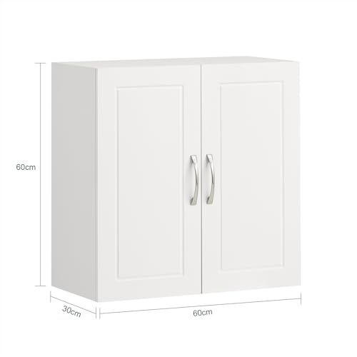 SoBuy Wall Mounted Cabinet White Bathroom Wall Cabinet with Double Doors and Adjustable Shelf, Storage Cupboard Hanging Kitchen Pantry Organizer Over the Toilet, 60x30x60cm, FRG231-W