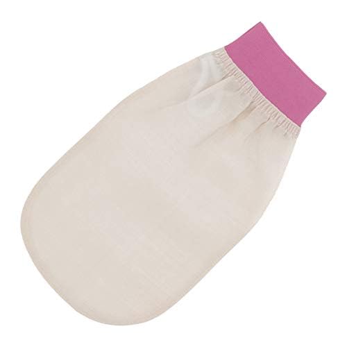 Feel Fine Turkish Exfoliating Mitt – 100% Raw Silk Hammam Kese Glove for Men & Women | Handcrafted Turkish Skin Peeling Scrubber, Eco-Friendly Shower, Bath & Sauna Exfoliator (Cream & Dark Pink)