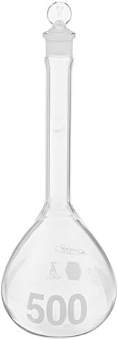 KimCote Borosilicate Glass Heavy-Duty Wide-Mouth Volumetric Flasks with Plastic Safety-Coated Glass Stoppers, 2000mL Capacity