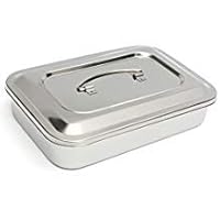 MiguCo 9.5"x6.3"x2" Stainless Steel Instrument Tray Organizer Holder with Lid & Handle Grip