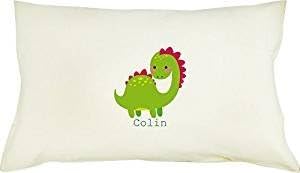 TotMart Personalized Boy's Girl's 100% Cotton Pillowcase with Pillow Insert Standard 19 X 12.5 Toddler Gift, Ultra Soft (Dinosaur)