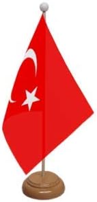 Flagmania® Turkey Table Flag with Wooden Stand + 59mm Button Badge