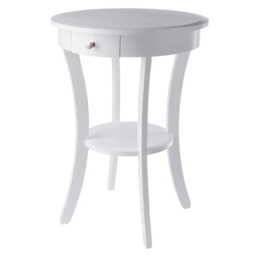 Winsome Sasha Accent Table in White, Small Round Bedside Nightstand for Bedroom…