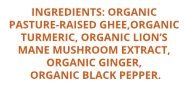 TURMERIC LION'S MANE MUSHROOM GHEE BY GOLD NUGGET GHEE: USDA ORGANIC, FULL YEAR PASTURE RAISED, GRASS-FED, MEDICINAL KETO PALEO