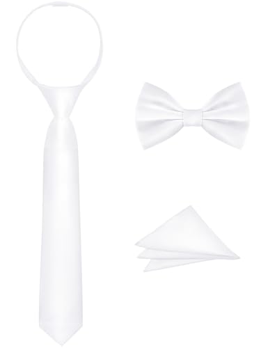 Amazingkitty 3-Piece Boys Tie Set Pre-Tied Bow Tie, White, 30cm at Amazon