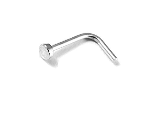GreenCatJewelry Silver Nose Stud Nose Ring L Shape Nail 2mm Round Circle Dot Flat Geometric Shape Small Disc (22 gauge (0.6mm))