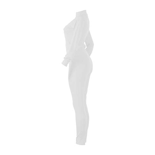 Atezch 2 Piece Casual Sport Outfits for Women, Long Sleeve Zipped Coat and Long Legging Pants Sports Set Tracksuits (White, M)