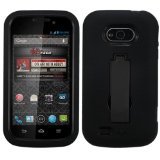 Asmyna Hybrid Dual Layer Protector Cover with Kickstand for ZTE Awe N800 - Retail Packaging - Black/Black