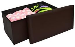 JANE VICTORIA – Storage Ottoman, Brown – Faux Leather, Folding Space Saver 30”
