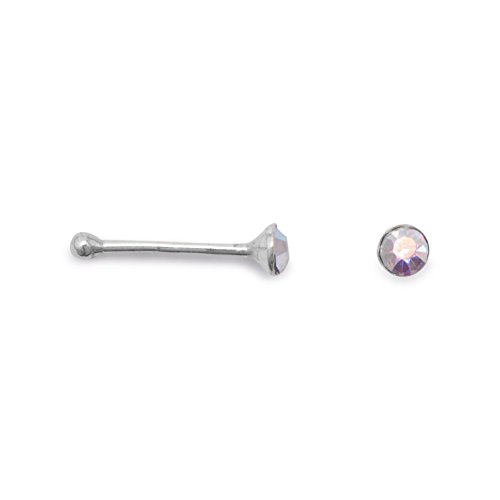 925 Sterling Silver 2mm AB Crystal Nose Stud. Nose Studs are sold in pairs.