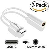 USB C to Headphone Adapter 3-Pack, FANISY USB Type C to 3.5mm Female Aux Audio Adapter Microphone Connector Cable for Huawei P20 Pro, Moto Z, Xiaomi 8, Le Pro 3 and More - Whtie
