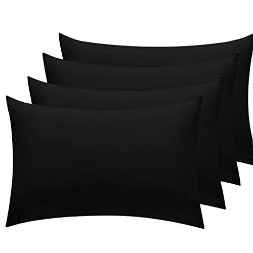 Linens World Pillow Cases 4 pack - Egyptian Cotton 200 Thread Count Pillow Cases/Pillow Protectors, Hotel Quality Fabric & Wrinkle free pillows Cover Pack of 4 (Standard 75x50 cm,) (Black)