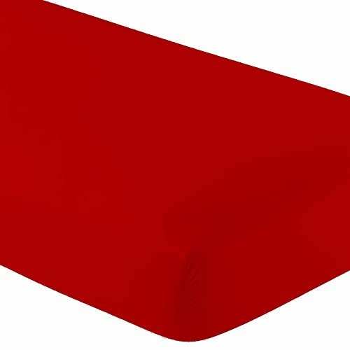 Sasma Home - 100% Jersey Cotton Extra Deep Fitted Sheet - Easy Care - Hypoallergenic - Natural Cotton Sheet - 40cm / 16 Inch (Red, Double)
