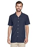 Harriton mens Barbados Textured Camp Shirt(M560)-NAVY-L