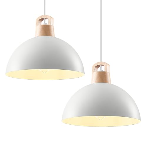 SESIMENT White Farmhouse Pendant Light 11.8inches 2 Packs, Industrial Pendant Light, Pendant Lights Kitchen Island, Modern Pendant Lights, Kitchen Pendant Lighting for Bedroom, Living Room