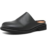 Men's Leather Mules Slippers Round Toe Low Heel Slip-On Loafers Comfortable Breathable Backless Soft Sole Casual Shoes