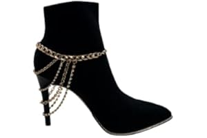 Women Western Fashion Anklet Boot Chain Bracelet Gold Metal Shoe Back Side Wave Multi Strand Charm