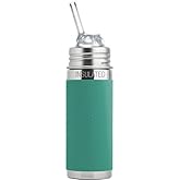 Pura Kiki 9oz/260 ml Stainless Steel Insulated Bottle w/Silicone Straw & Sleeve, 100% Plastic-Free, MadeSafe Certified, 100% Medical-Grade Silicone Straw for Kids, Toddlers, Babies & Infant - New Mint