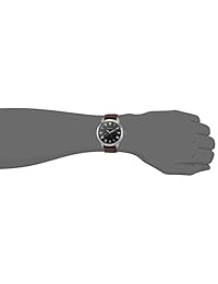 Bulova Reloj de cuarzo acero inoxidable y vestido de piel color café para hombres (Modelo: 96 A184)