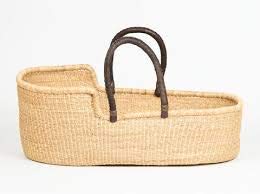 Moses basket, African Moses basket with brown leather handle, Baby bassinet