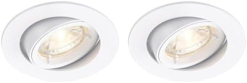 CAST Recessed Lighting - Mains Powered LED Spot Lights Downlights for Ceiling - IP20 Rated GU10 Fitting for Halogen or LED - Matt White Finish, Adjustable Tilt Version (Pack of 2)