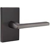 Emtek Privacy Set, Modern Rectangular Rosette, Helios Lever, Oil Rubbed Bronze, LH