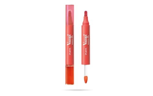 Pupa Rossetto + Gloss Labbra Vamp! Marker Duo, con Acido Ialuronico - 3 in 1 Definisce, Colora e Riempie, Contouring Labbra - Disponibile in 9 Varianti Colore (007 Red Potion)