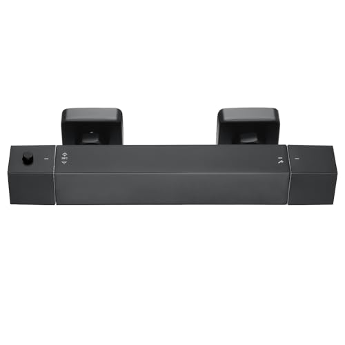 Auralum Grifo Termostático de Ducha, Cuerpo Frío Antiquemaduras con Botón de Seguridad 38°C, Mezclador Termostático de Pared, Cartucho Antical, Centros Ajustables 135-165 mm, Salida G1/2'', Negro