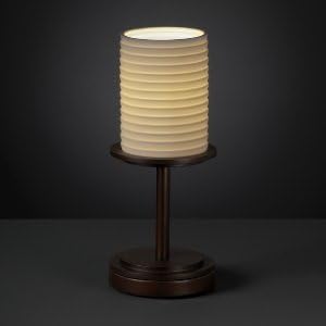 Justice Design POR-8798-10-BANL-DBRZ Dakota - One Light Short Table Lamp, Impression Option: Banana Leaf Shade Impression, Choose Finish: Dark Bronze Finish, Choose Lamping Option: Standard Lamping