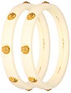 WoWants Designer Floral Shankha Bangle Set for Women (Pack of 2 pcs)