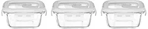 Amazon Brand - Solimo Airtight Borosilicate Glass Container Set (Transparent,3 Pieces, 350 ml)