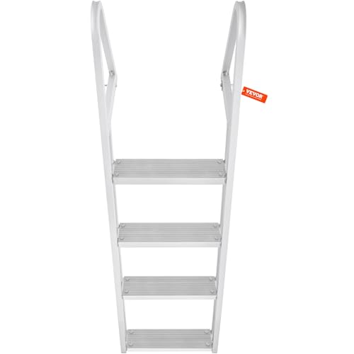 VEVOR Dock Ladder, Removable 4 Steps, 350 lbs Load Capacity, Aluminum Alloy Pontoon Boat Ladder with 4'' Wide Step & Nonslip Mat, Easy to Install for Ship/Lake/Pool/Marine Boarding