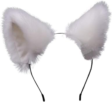 Gowxs White Cute Cat Ears Headband Long Fur Fox Ears Cosplay Headband with Bells Headwear Hairband for Party Costume Halloween Hairhoop Women's Fashion Headbands